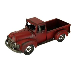 Hand Painted Vintage Red Pickup Truck Metal Statue